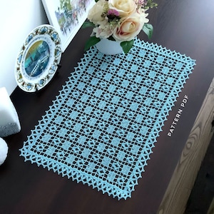 Pattern crochet for blue table runner, doilies crochet pattern, doily runner pattern, Digital Download