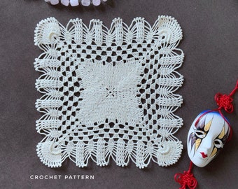 Square crochet doily pattern, crochet pattern pdf for square doily, Instant download PDF