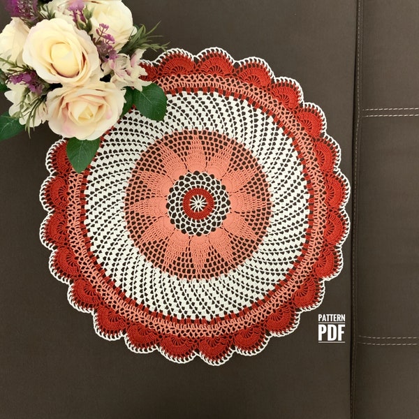 PDF crochet pattern for colourful doily, round lace doily pattern, Digital download file