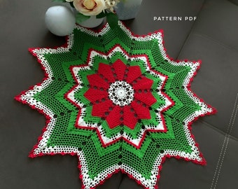 Crochet pattern for lace doily, crochet Christmas poinsettia, crochet doily pattern, PDF Instant Digital Download