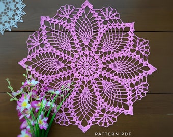 Crochet pattern for pineapple doily, round doily, row by row, pink pineapple doily pattern, PDF Instant Digital