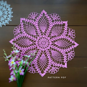 Crochet pattern for pineapple doily, round lace doily pattern, row by row, pink pineapple doily pattern, PDF Instant Digital
