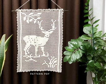 Deer crochet pattern, deer scene filet crochet doily mat wall hanging pattern, filet crochet deer pattern, PDF Instant Download