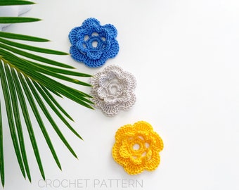 Pattern crochet flower, crochet lace motif pattern, rose applique pattern, handmade flower, Instant download pdf