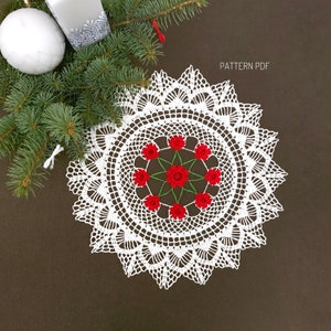 Christmas roses doily crochet pattern, Christmas pattern crochet, holiday decorations, Valentines day gifts, PDF Digital Download