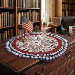 Patriotic Doily Crochet Pattern, American Flag Theme Table Decor, PDF Instant Download, Red White and Blue Home Decor DIY