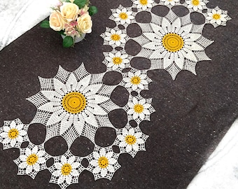 Crocheted Table Runner Patterns - Lace Crochet Doily Pattern with Flowers - Crochet Oval Table Centre - PDF Instant Download