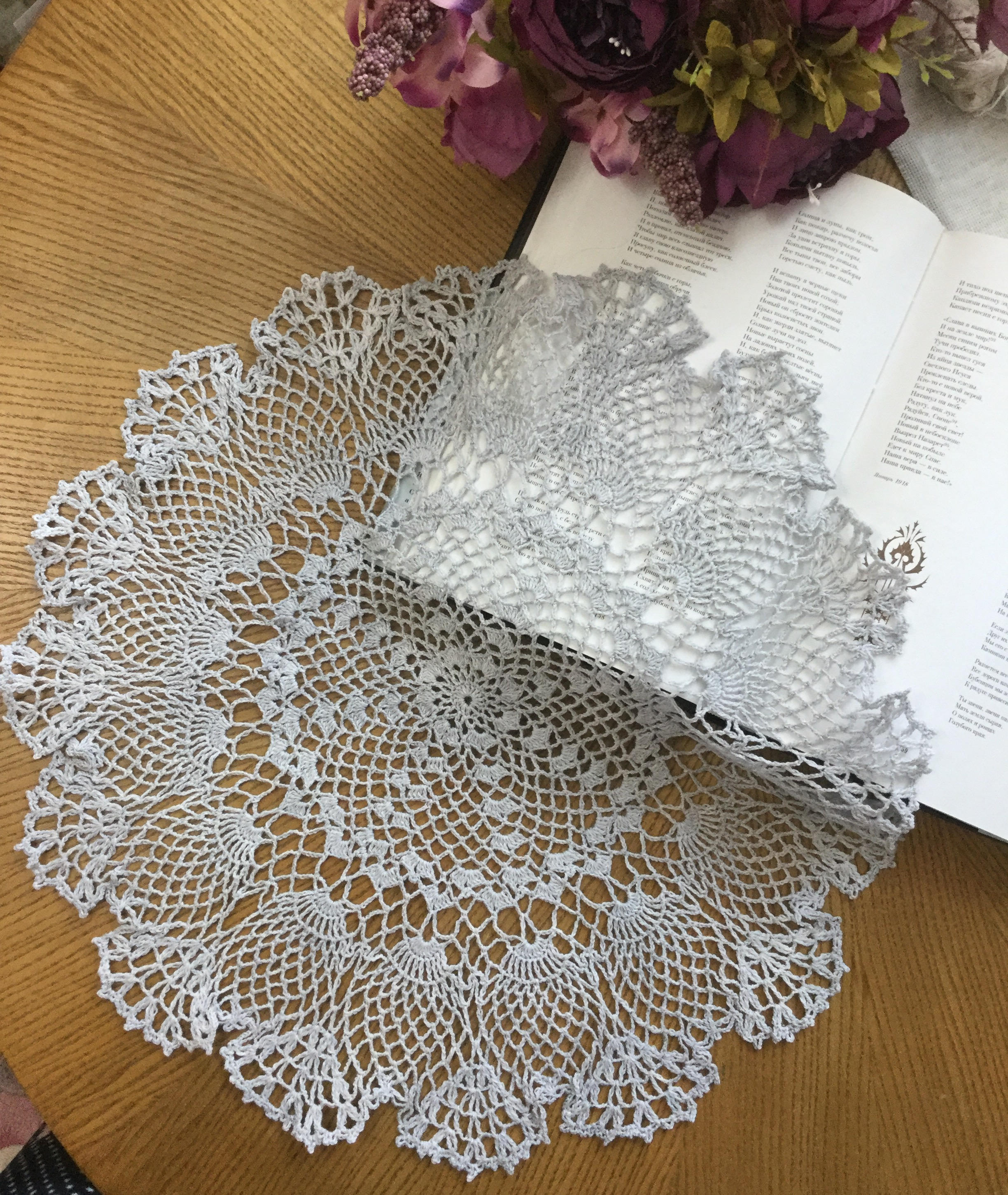 Grey lace doily 19 inches diameter cotton crochet doilies Etsy
