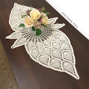 Crochet Pattern for Oval Pineapple Doily, Beige Crochet Table Runner Pattern, Doilies Crochet Pattern, PDF Digital Download