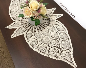 Crochet Pattern for Oval Pineapple Doily, Beige Crochet Table Runner Pattern, Doilies Crochet Pattern, PDF Digital Download