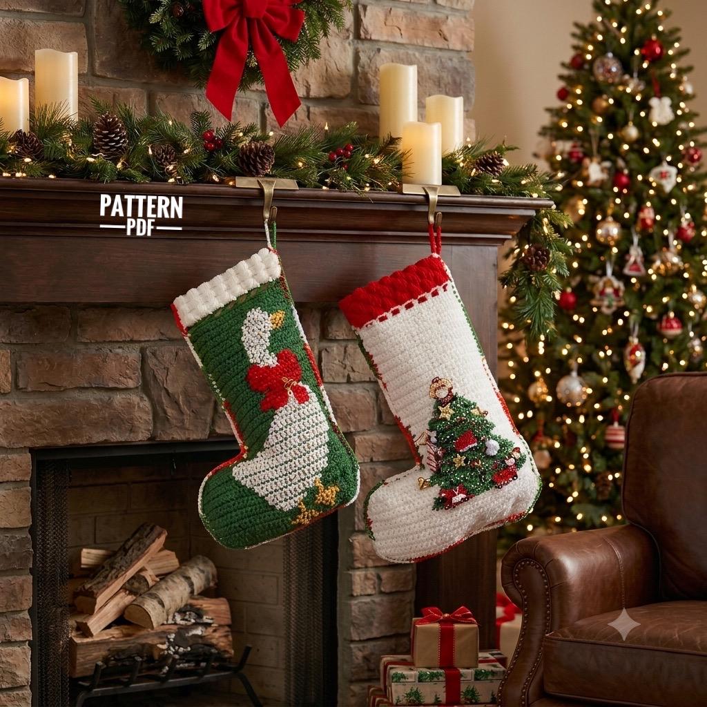 39 Christmas Stocking Crochet Patterns for Handmade Holiday Keepsakes 37 Christmas Stocking Vintage Goose Holiday Decor
