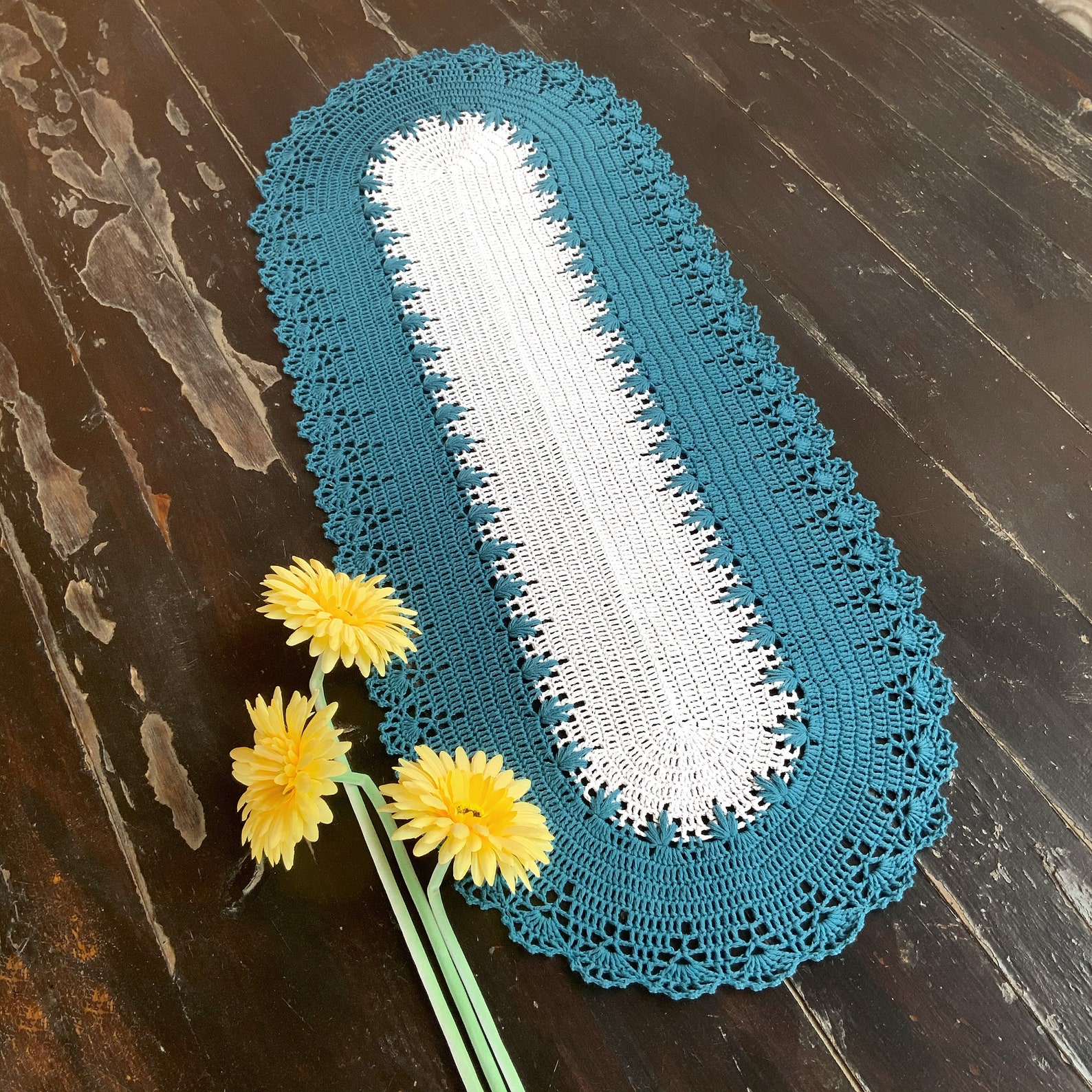 Crochet table runner Oval lace doily Grey textured doilies Etsy