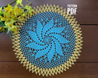 Pattern for turquoise crochet doily, lace doilies crochet pattern, step by step crochet tutorial, PDF Digital Download