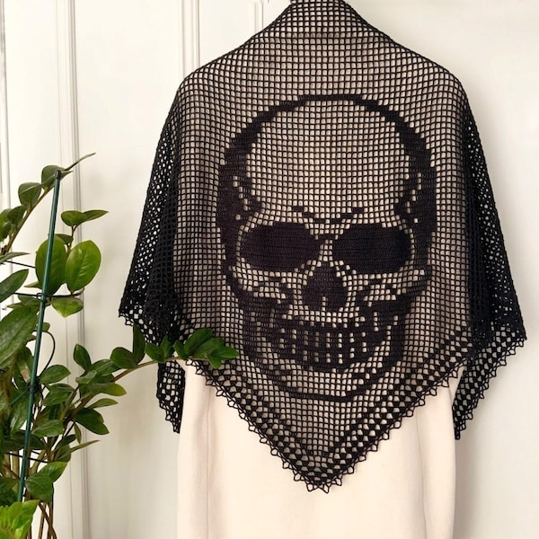 Gothic Skull Crochet Shawl Pattern, Filet Shawl Crochet Pattern, PDF Digital Download
