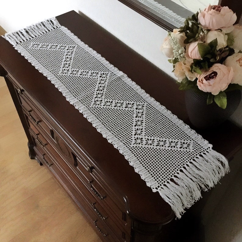 Crochet Table Runner Vintage Cotton Home Decor Lace Table Etsy