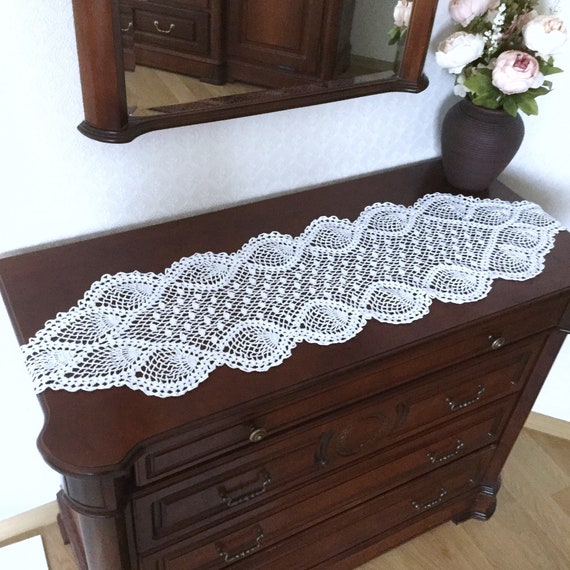 Lace Table Runner Crochet Oval Pineapple Lace Doily Rustic Etsy
