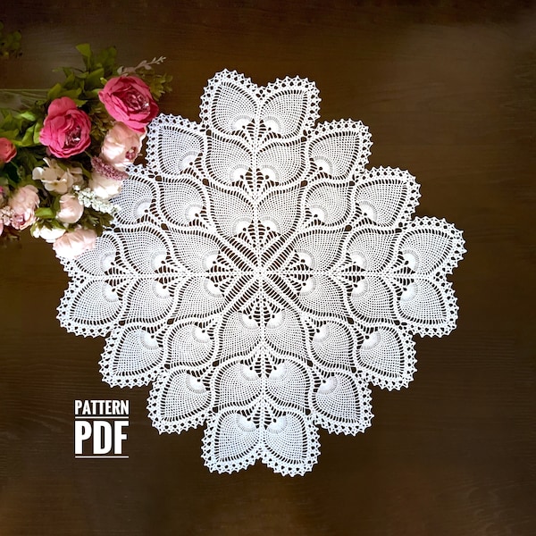 Crochet pattern for pineapple tablecloth, Pineapple square centerpiece pattern, Large crochet lace doily, Instant Download PDF