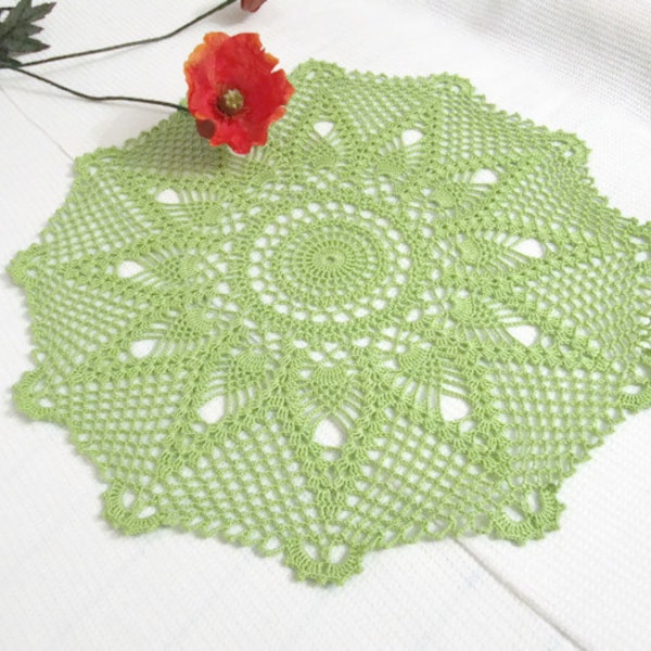 Lime Green Doily Round Crochet Doily Hand Crocheted Items Green Lace Doily Vintage Doilies Rustic Home Decor Thanksgiving Mantle