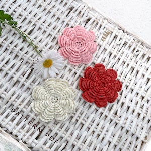 Rose crochet pattern, crochet flower pattern, crochet motif pattern, crochet brooch pattern, Digital file PDF