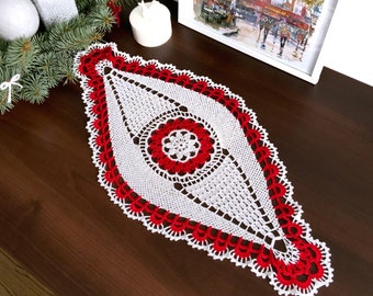 Oval crochet doily pattern, crochet table runner pattern, red oval lace doilies, Instant download