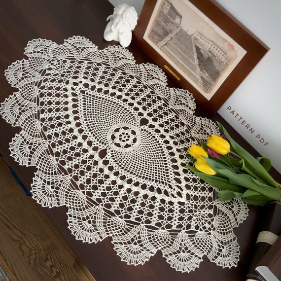 BOMHCS Oval Lace Doilies Width 9" To 11", Length 22" To 23" Handmade Crochet Thanksgiving Table Runner Flower Kitchen Placemats (Pink, 1