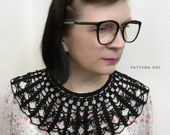 Lace collar crochet pattern, black collar, detachable collar, vintage crochet collar pattern, PDF Digital Download