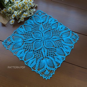 Square doily pattern, vintage crochet pattern for pineapple square doily, pdf digital download, step by step crochet tutorial