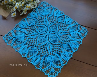 Square doily pattern, vintage crochet pattern for pineapple square doily, pdf digital download, step by step crochet tutorial