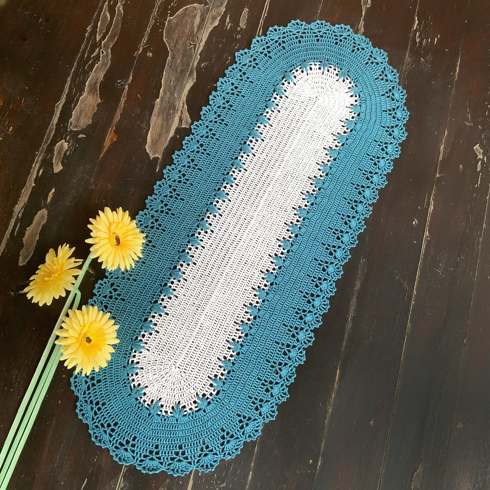 Crochet table runner Oval lace doily Grey textured doilies Etsy