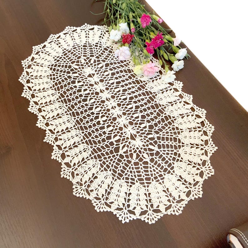 Crochet Pattern Oval Tablecloth, Crochet Doily Table Runner Pattern