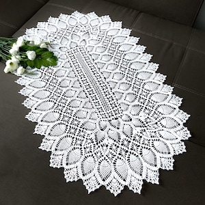 Schema all'uncinetto per tovaglia - Schema all'uncinetto per centrini - Runner da tavolo all'uncinetto con ananas - Schema all'uncinetto per centrini ovali - Download immediato immagine 10