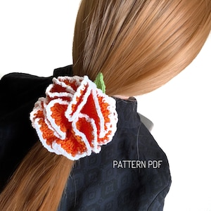 Crochet scrunchie pattern, floral accent, crochet hair scrunchie, hair ties, PDF digital download