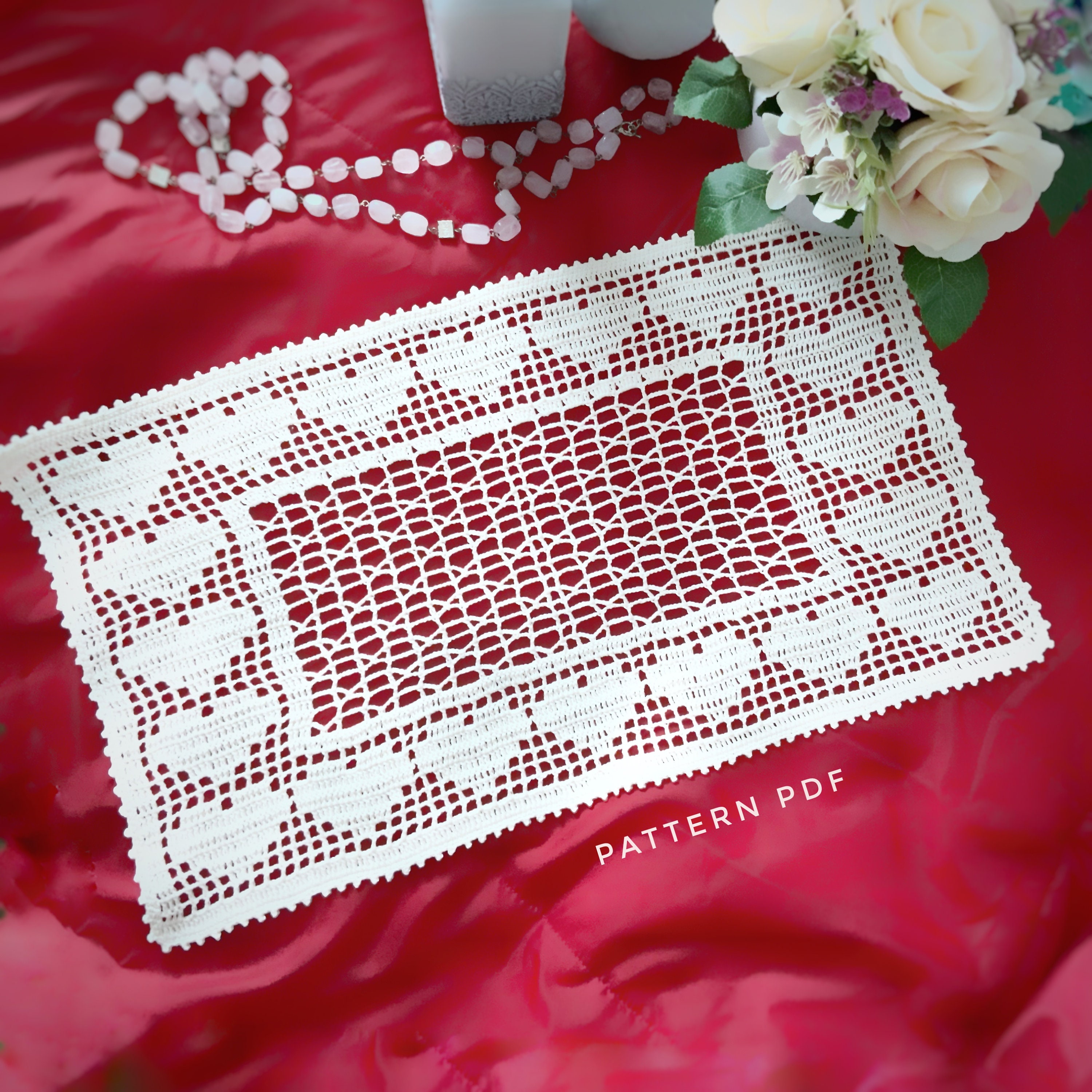 36 Doily Crochet Patterns for Elegant Handmade Home Decor 17 Heart table runner filet crochet