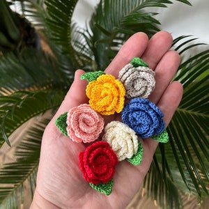 小さな花のかぎ針編みパターン、葉っぱのかぎ針編みの花、かぎ針編みパターン PDF、手作りの花、アップリケ パターン、インスタント ダウンロード