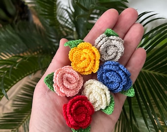 Small flower crochet pattern, crochet flower with leaves, crochet pattern PDF, handmade flower, appliques pattern, Instant download