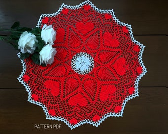 Crochet pattern for hearts doily, Valentine’s doily, heart pattern, crochet doily, Instant download pdf