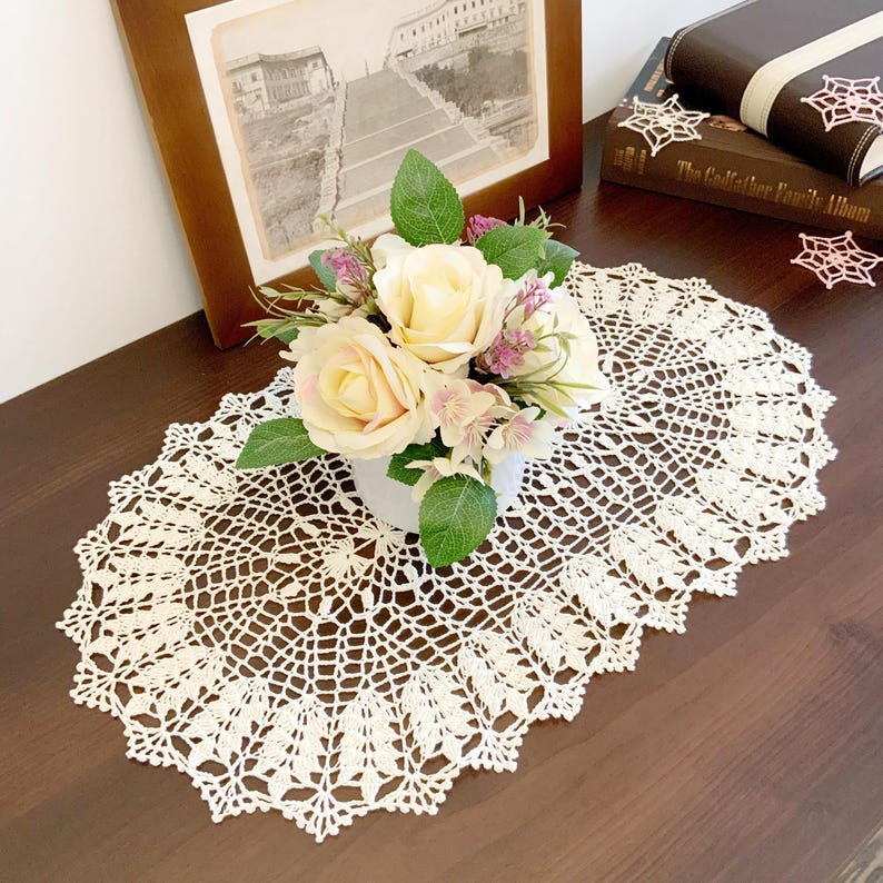 Crochet Pattern Oval Tablecloth, Crochet Doily Table Runner Pattern