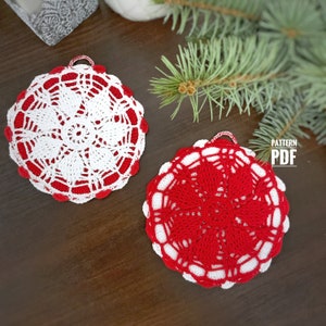 Crochet Christmas Potholder Pattern - Holiday Crocheted Potholders - Crochet Snowflake Pattern - PDF Digital Download