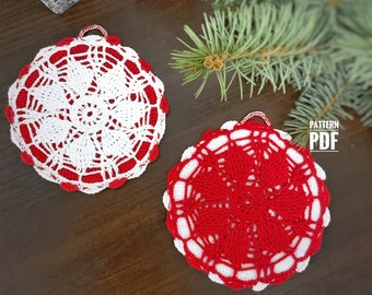 Christmas Potholder Patterns - Holiday Crocheted Potholders - Crochet Snowflake Pattern - PDF Digital Download
