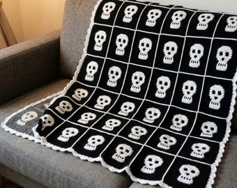 Patrón de manta de calaveras a crochet - Motivo de calavera a crochet - Patrón de cuadrado de calavera a crochet - Idea de crochet para Halloween - Descarga instantánea