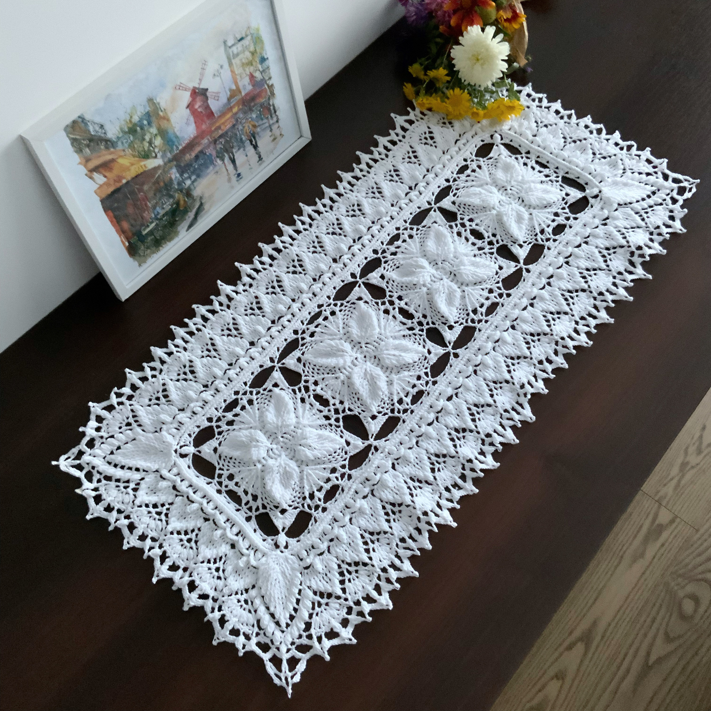 Tapetes rectangulares con textura blanca, mantel de tapete de ganchillo,  camino de mesa de crochet, juego de tapetes de crochet, un elegante regalo  para boda -  España