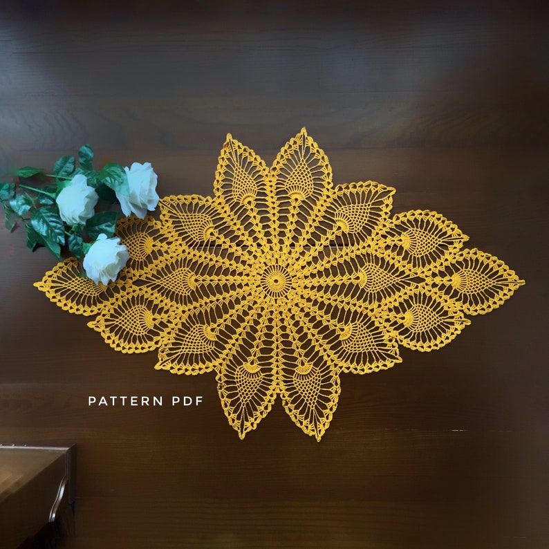 Oval doily crochet pattern, crochet table runner patterns, pineapple crochet tablecloth pattern, vintage style crochet pattern image 1