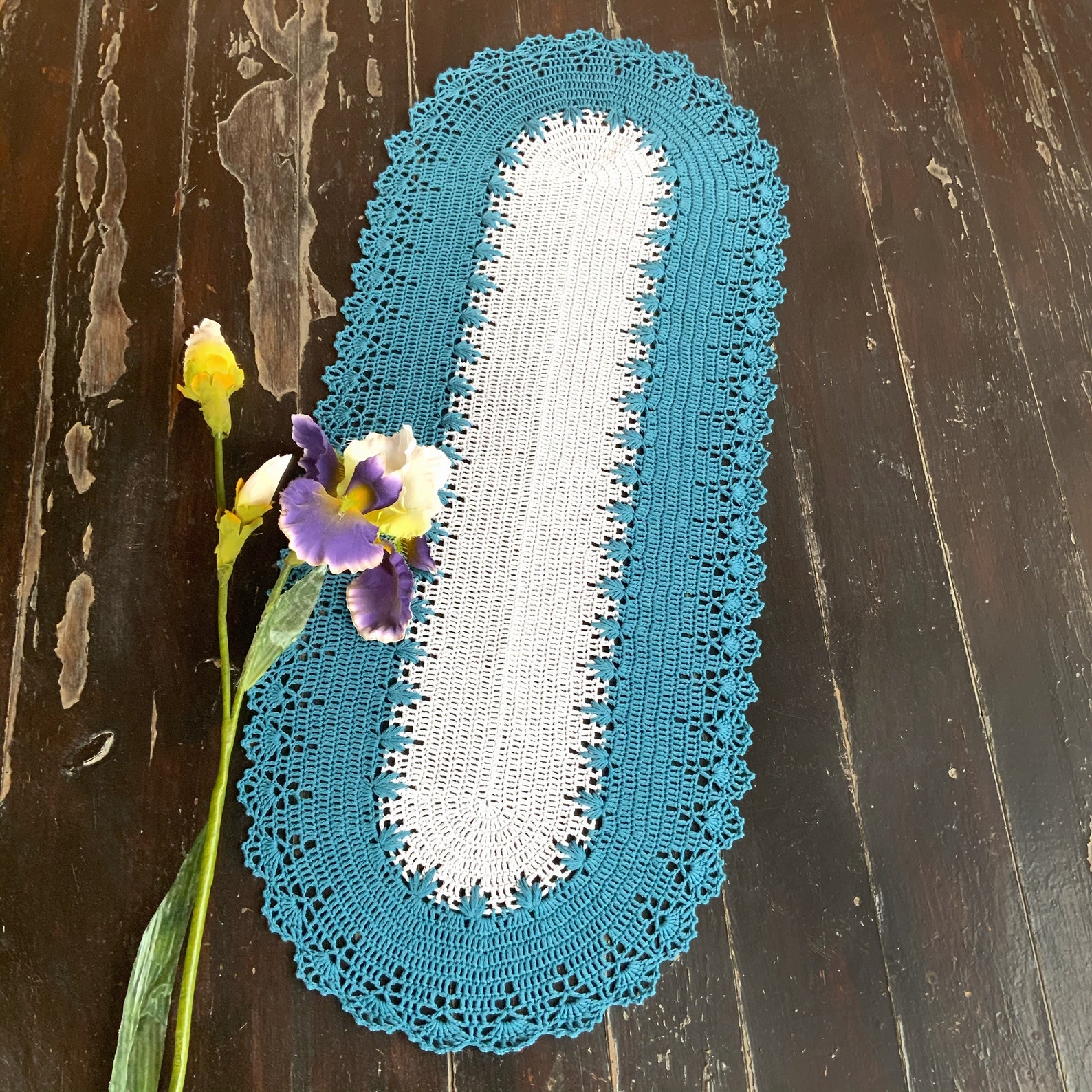 Crochet table runner Oval lace doily Grey textured doilies Etsy