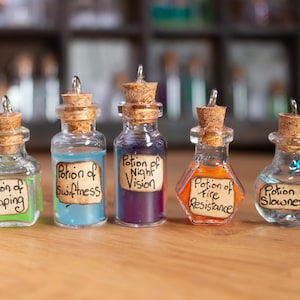 May include: Six small glass bottles with cork stoppers and labels that read "Potion of Leaping", "Potion of Swiftness", "Potion of Night Vision", "Potion of Fire Resistance", and "Potion of Slowness".