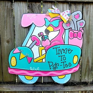 23 x 24 Large Flamingo Golf Cart Welcome Door Hanger, Wreath, Summer Door Hanger, Custom Door Hanger