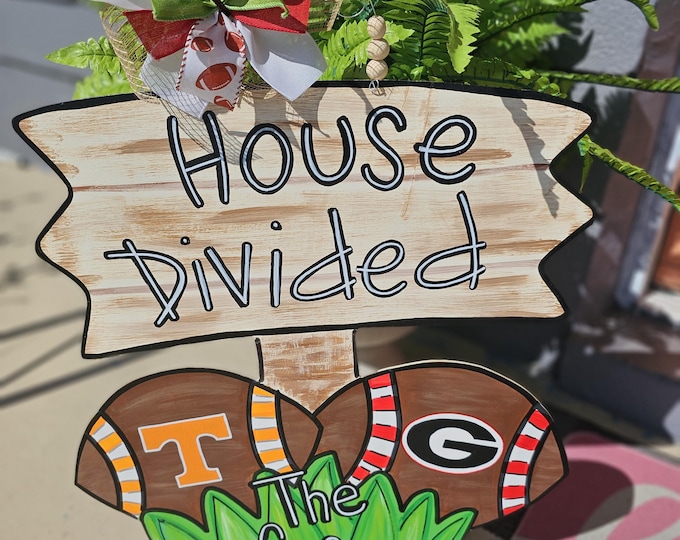 Football - 23x21 house divided- hand painted - Wood Door Hanger, pick your team and colors