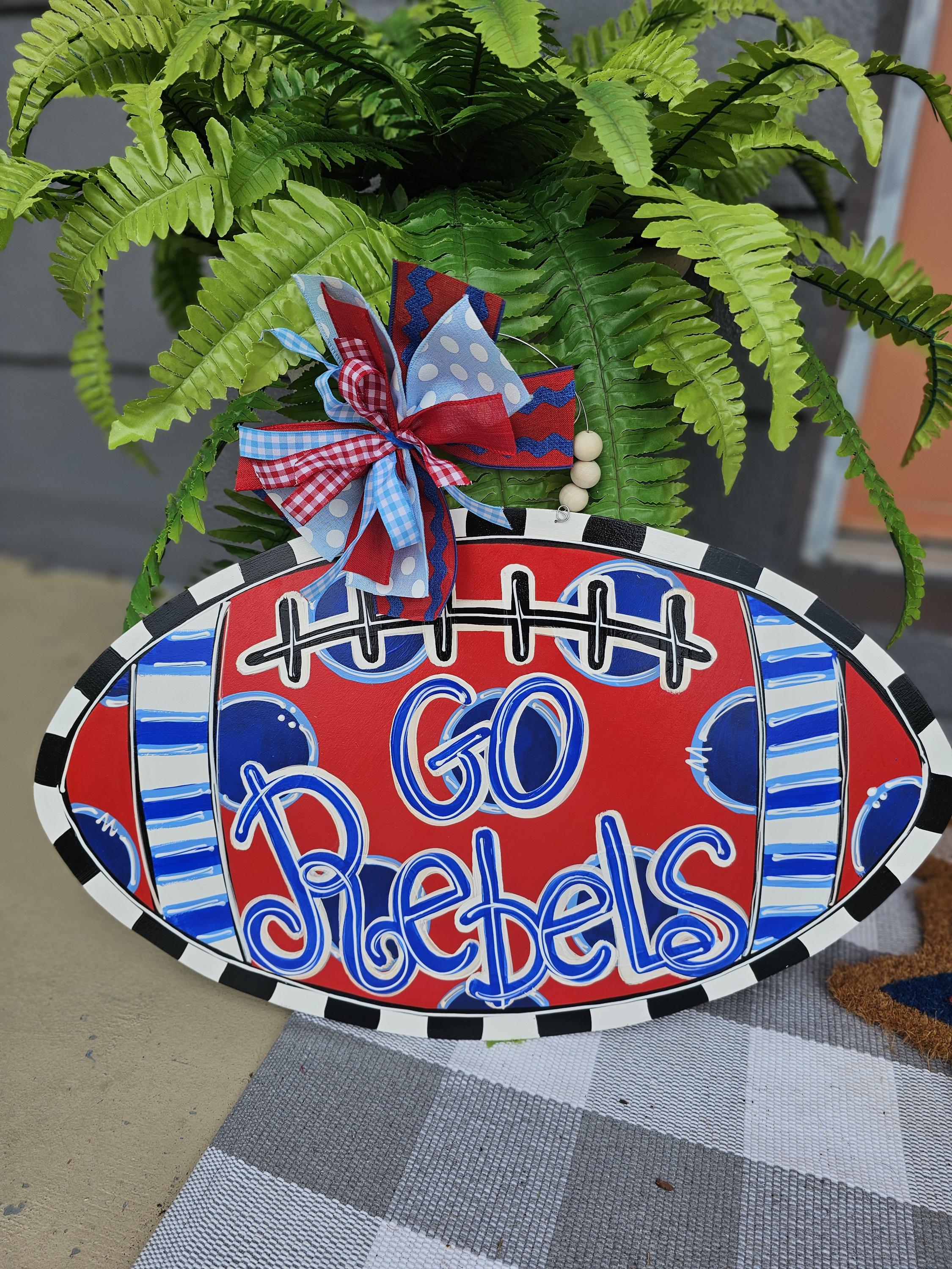 Ole Miss rebels, 24.5x15, Football door hanger, can be any team you want. Wood Door Hanger, pick your team