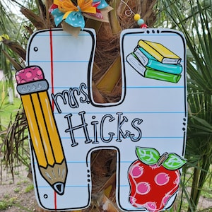 School teacher initial, choose the letter, commentat checkout the letter. Wood Door Hanger teacher appreciation or gift