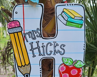 School teacher initial, choose the letter, commentat checkout the letter. Wood Door Hanger teacher appreciation or gift