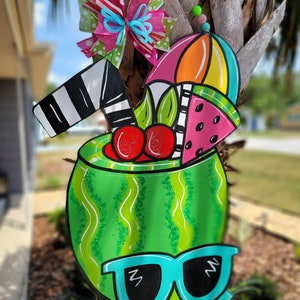 25 x 19 Beach watermelon fruit drink! Welcome Door Hanger, Wreath, Summer Door Hanger, sunglasses porch decorations